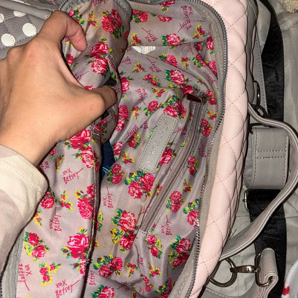 Betsey Johnson Pink and White Quilted Baby Bag